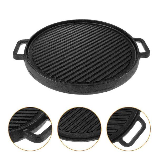 

pans 1pc double-sided bbq grill pan non-stick barbecue plate outdoor fish (black)