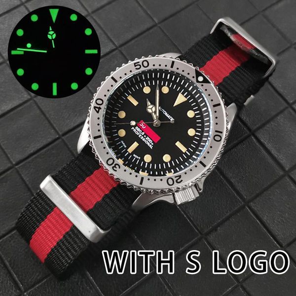 

wristwatches skx009 case automatic men's watch 42mm japanese nh35 movement green luminous vintage dial sapphire glass nato strap 120 cl, Slivery;brown
