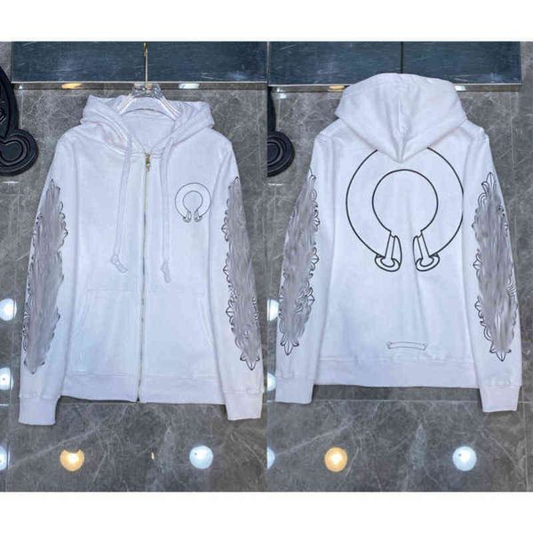 

fashion classic designer hoodies luxury mens zipper ch horseshoe sanskrit cross print pullover hooded sweatshirts sweater woman loose jackts, Black