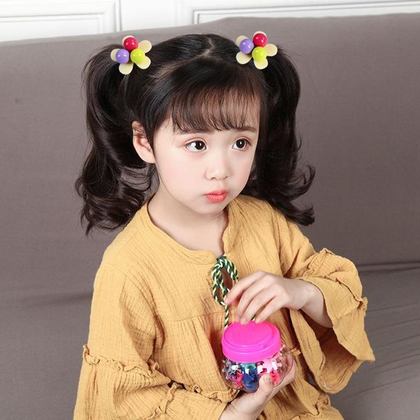 

candy-colored kids hair accessories flower shape, elastic band japanese cute girl rubber kid, Slivery;white