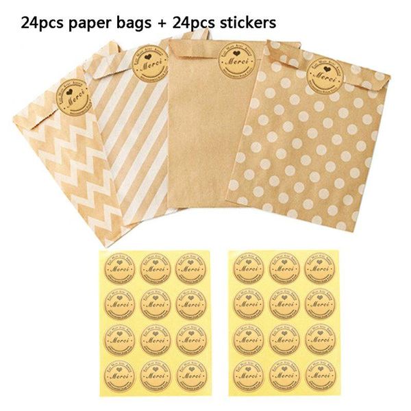 

gift wrap 24 stickers+24 pcs kraft paper bags treat candy one time bag dropship