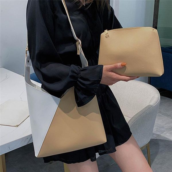 

evening bags splicing contrast pu leather bucket for women 2021 summer crossbody lady shoulder messenger bag female travel handbags