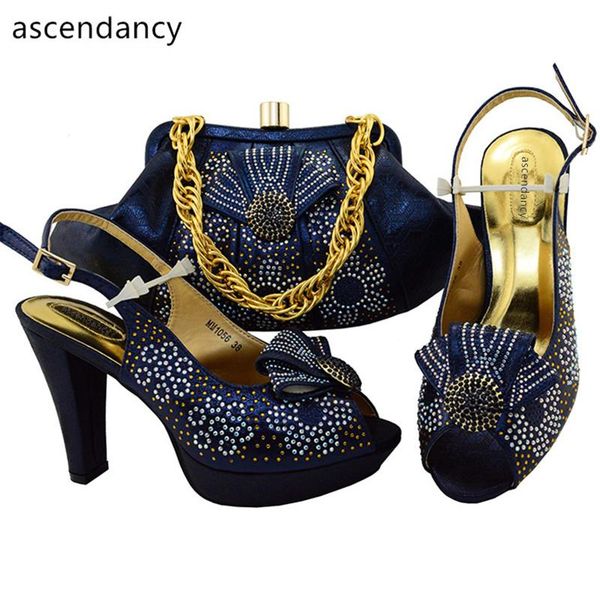 

dress shoes d blue color italian shoe with matching bag set decorated appliques elegant women wedding rhineston, Black