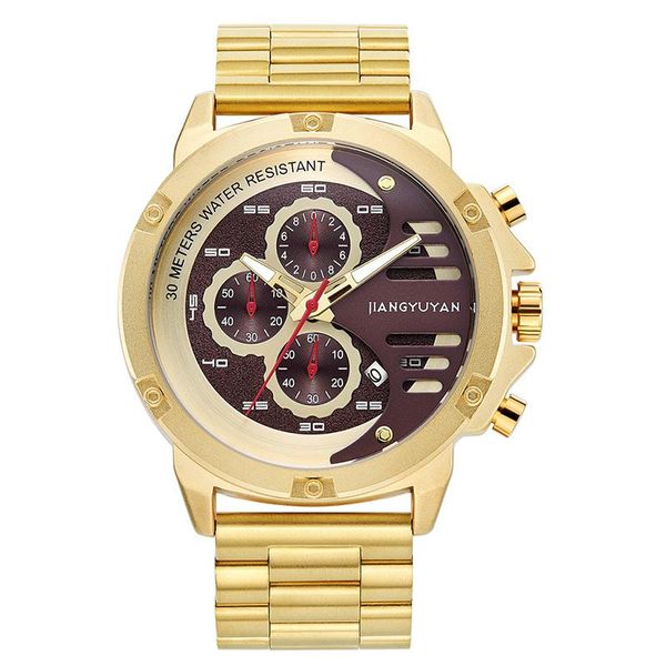 

wristwatches men's stainless steel quartz watch casual fashion calendar waterproof gold multi-function watchs, Slivery;brown