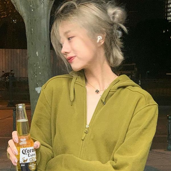 

women's jackets green matcha with hoodie student female jacket super fire cardigan korean zipper loose u3yo, Black;brown
