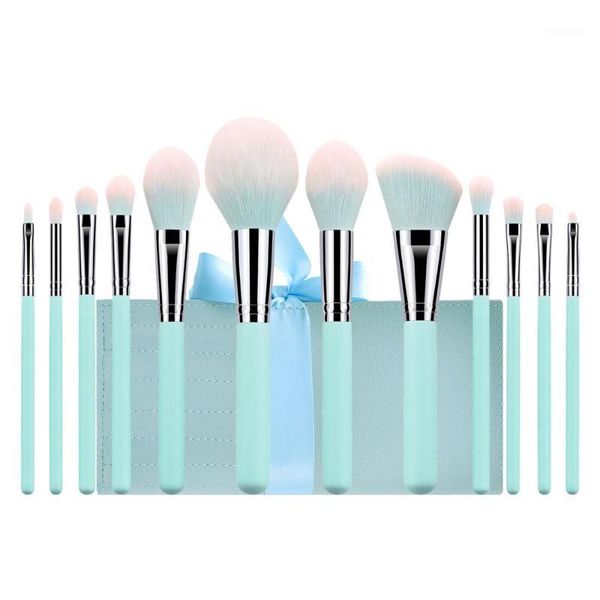 

professional makeup brushes set with case 12 pcs blue wood wholesale custom brush kit in private label1