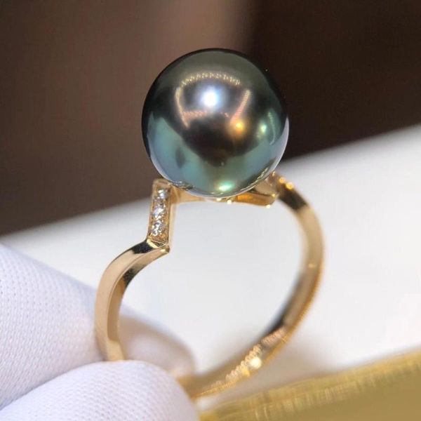 

pearl ring fine jewelry solid 18k gold round 10-11mm nature sea water tahiti pearls rings for women presents cluster, Golden;silver