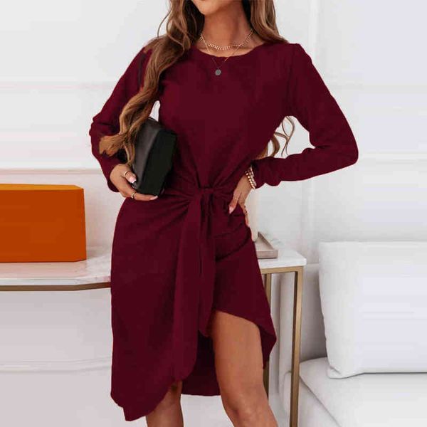 

woman dress elegant long sleeve slim mini dress casual chic irregular office female clothing fashion solid v neck party dresses y1204, Black;gray