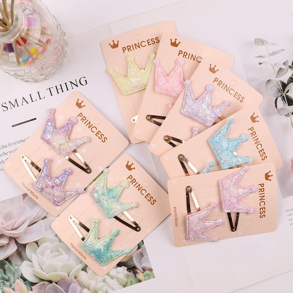 

glitter love heart crown hair clips for girls boutique hairgrips baby tie dye snap clips kid hairpin hair accessories, Slivery;white