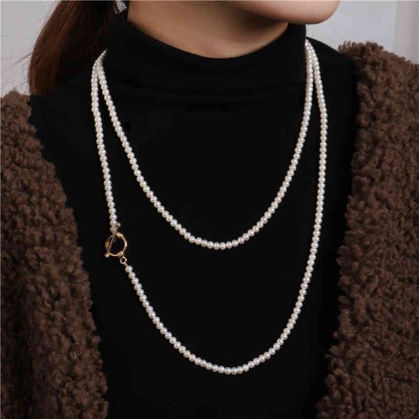 

4 ~ 5mm near round bright pearl chain natural versatile necklace female freshwater sweater, Silver