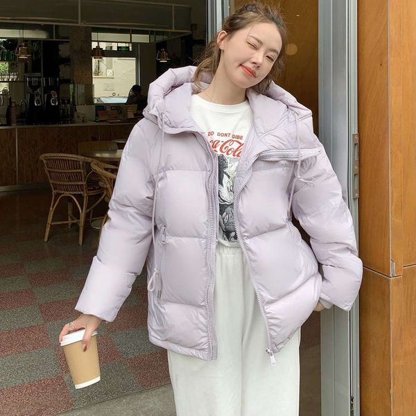 

small white duck down jacket short loose hooded thickened for women, Black
