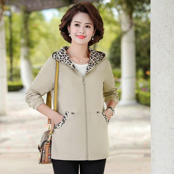 

women's jackets woman autumn jacket with leopard print hood coat for middle aged women purple khaki pink orange zip up outerwear plus s, Black;brown