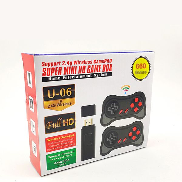 U06 Kinder-Gaming-Stick, Videospielkonsole, 8-Bit-Mini-Retro-Wireless-Controller, HI-kompatibel, Dual-Player, 660 klassische Retro-Spiele