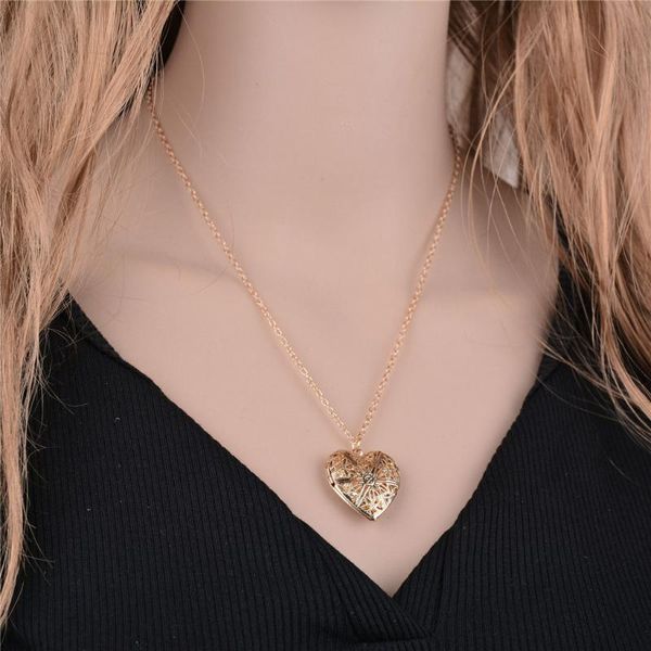 

pendant necklaces necklace women heart 1 slot po frame jewelry gift solid chain collares de moda 2021#a25, Silver