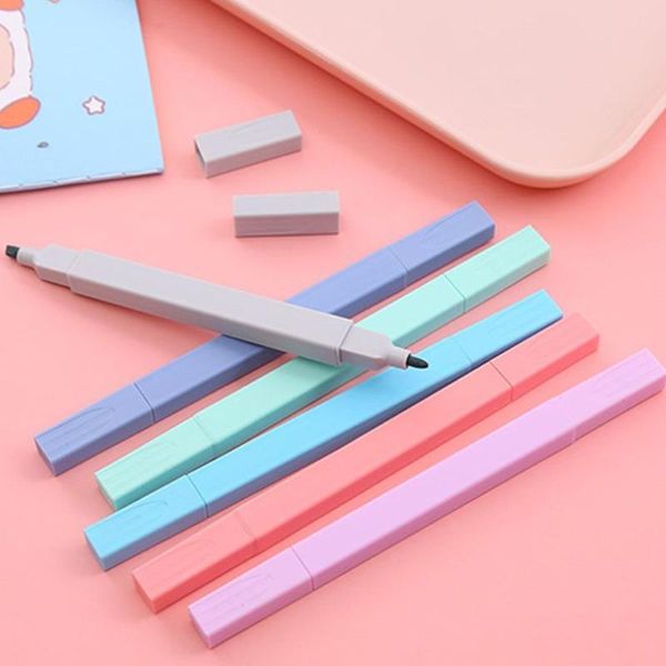 

highlighters double-headed cute creatice highlighter key line marking pen office school supplies colored marker fluorescent, Black;red