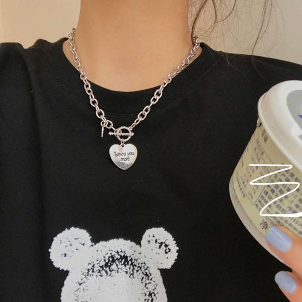 

net red jewelry hip hop necklace love clavicle chain 2021 new ot button girl accessories x457, Black