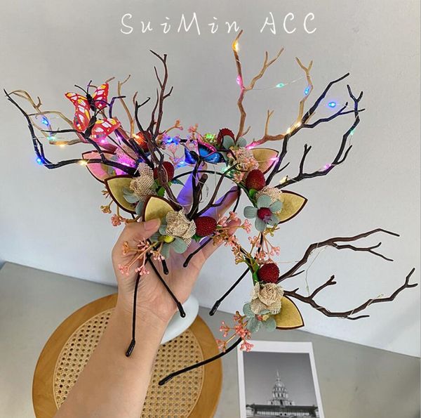 

ins 6 styles christmas hair-accessories baby girl lucky deer with butterfly flower hair sticks party decoration birthday gift, Slivery;white
