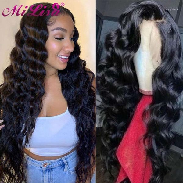 

13x4 loose wave wig lace front human hair pre plucked with baby mi lisa 4x4 brazilian closure wigs for black women1, Black;brown