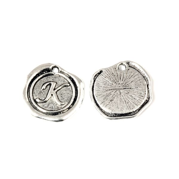 

100pcs alloy single side letter " k" disc initial charms pendants for jewelry making bracelet necklace diy accessories 18x18.5mm a, Bronze;silver