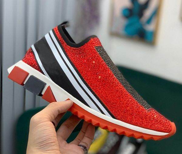 

fashion designer womens mens sneakers diamond casual mesh shoe women men stretch knit socks shoes boots 35-46243k, Black