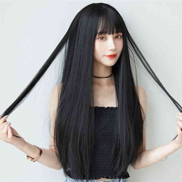 

female summer hair xuchang air bangs black long straight natural full head cover