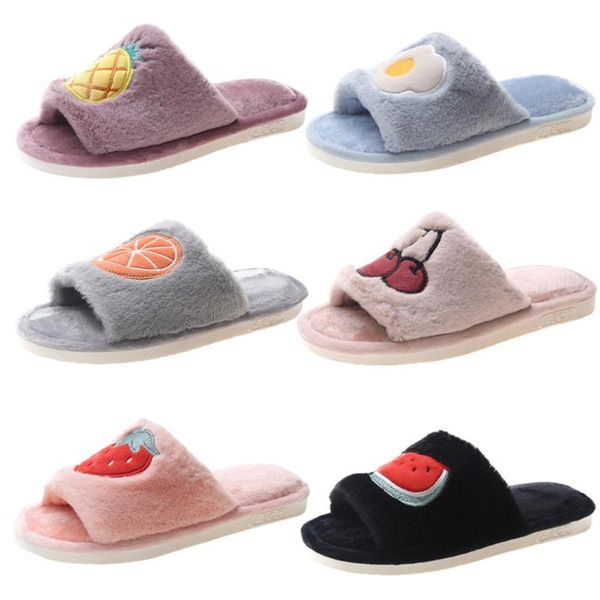 

slippers women soft home flat cotton fruit plush shoes woman warm ladies fashion house floor female indoor spring 83, Black