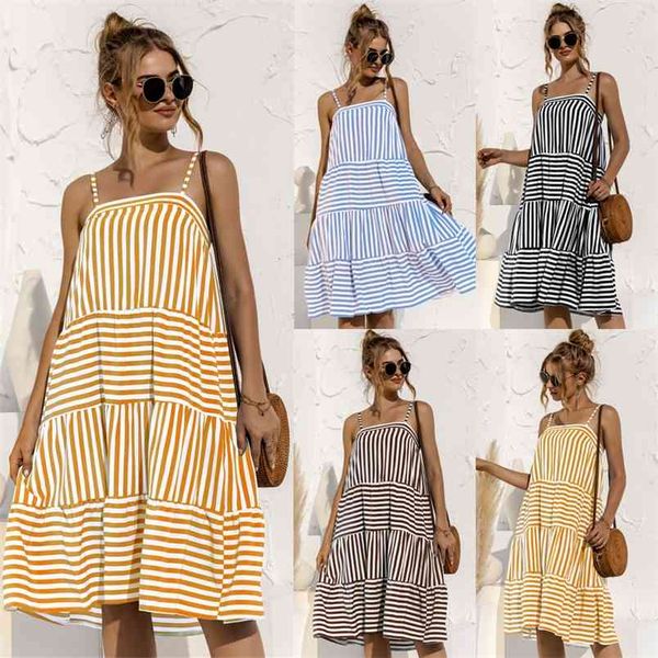 

dresses for women casual black fashion ladies backless strap striped ruched slip dress arrival summer clothes 210517, Black;gray