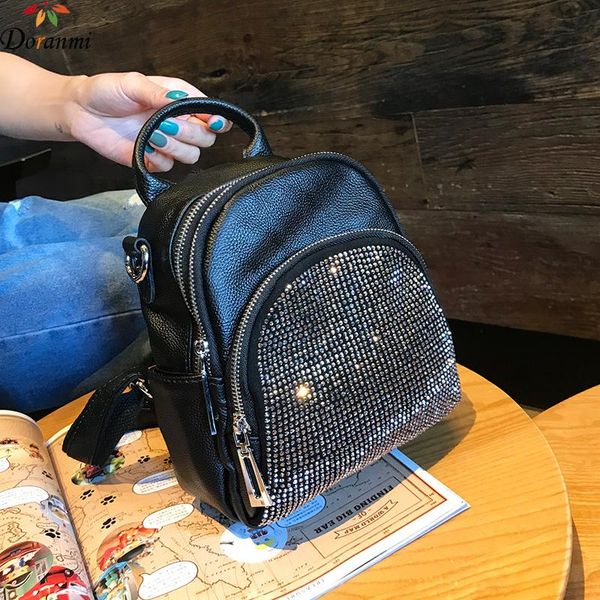 

outdoor bags doranmi diamond appliques genuine leather backpack for women 2021 shining cow schoolbag female rucksack mochila g435