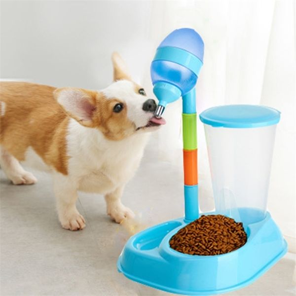 Rutschfeste automatische Hundewelpen-Katzen-Trinkfutternapf-Hundenapf-Brunnen-Wasserspender-Feeder-Katze-Plastikdoppelschüssel-Kessel-Topf Y200922