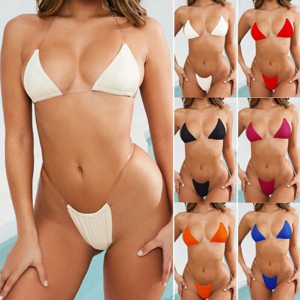 

women's swimwear women micro g-string bikini set bra thong bandage push up brazilian bathing swimsuit mujer solid maillot de bain, White;black