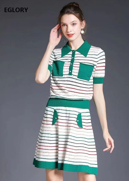 

skirts sweater suits spring summer 2 piece set women striped patterns knitted +a-line knitting skirt set casual, Black