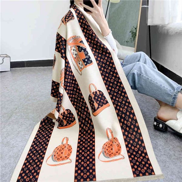 

tippet muffler scarf digital printing bag large shawl winter warm bib jacquard thickened imitation cashmere girth for women, Blue;gray