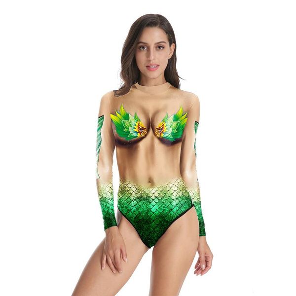 

summer shell cosplay 3d prints elastic fitness women long sleeve one piece bathing suits bodysuits beach swimsuits one-piece