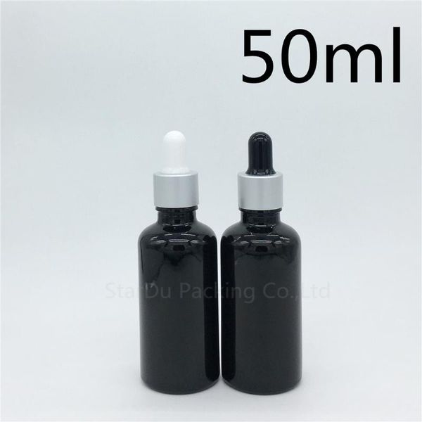 

storage bottles & jars 240pcs/lot 50ml black glass essential oil bottle with sub silver aluminum ring dropper, 50cc perfume