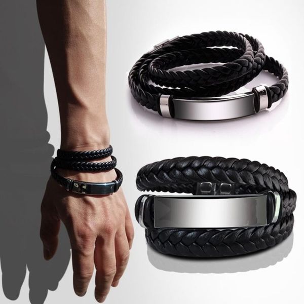 

link, chain vintage leather bracelet black wrap woven fashion handmade men bracelets pulseira masculina 2021 bangle jewelry gift