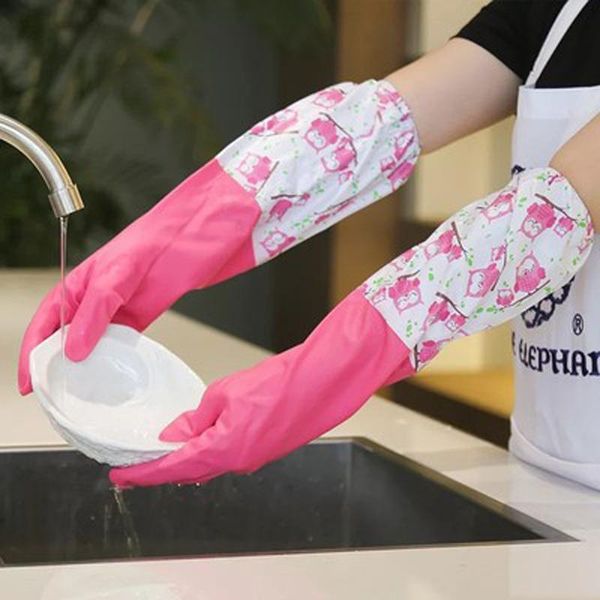 

four seasons long style household gloves single-layer non-cashmere sleeve binding mouth water-proof cleaning washing dishes rubb disposable