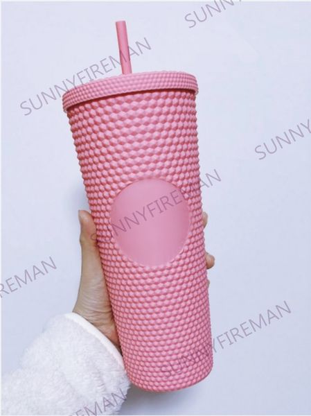 

with/without logo 710ml/24oz double layer durian straw cup plastic coffee cup bright diamond goddess star sky straw cups