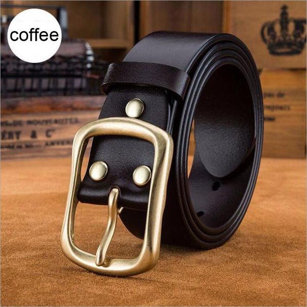 

vintage style copper buckle genuine leather belt for men cowskin luxury jeans belts quality xks013, Black;brown
