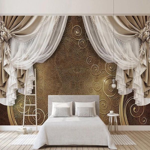 

wallpapers european style 3d stereo curtain lace po murals self adhesive wallpaper living room bedroom luxury background wall waterproof