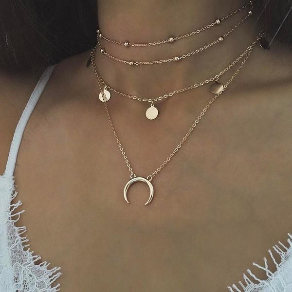 

pendant necklaces xnmy 2021 summer geometry round beads for women multilayer clavicle chain party jewelry accessories, Silver