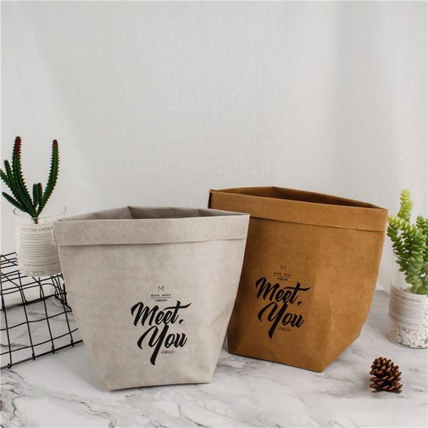 

washable kraft paper storage bag unbreakable waterproof plants grow flower pot makeup brush organizer sundries bags