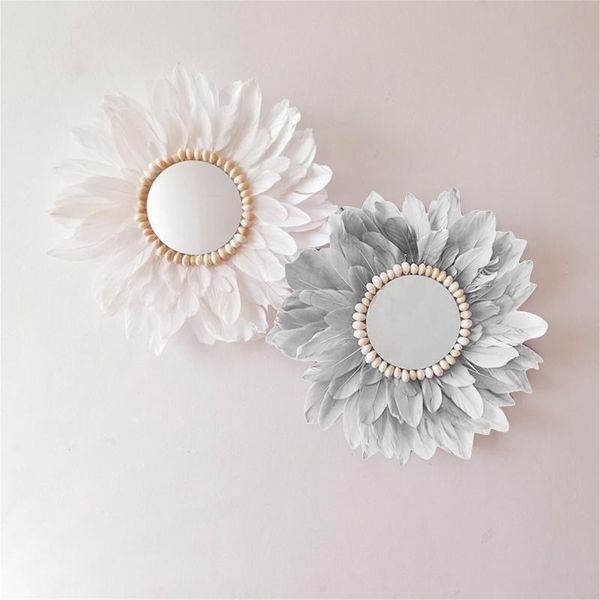 

mirrors macrame feather mirror wall hanging nordic acrylic porch creative living room sofa b&b decor headboard boho