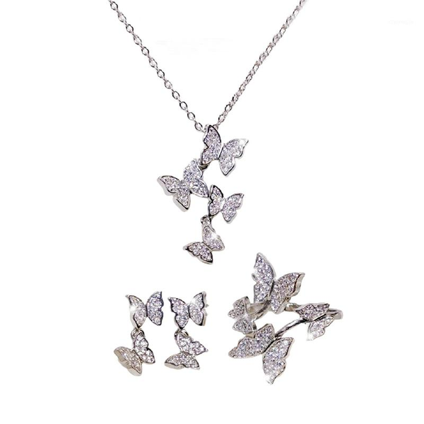 

earrings & necklace sinzry luxury elegant jewelry cubic zirconia heart shape pendant stud earring fashion sets for women, Silver
