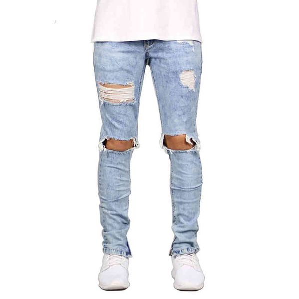 

men's jeans fashion mens biker spring knee holes ripped black blue patchwork trousers stylish streetwear for men y4gh