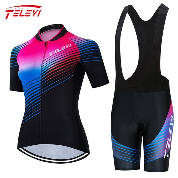 

racing sets teleyi women cycling clothing bicycle jersey set female ropa ciclismo girl cycle casual wear road bike bib short pant pad, Black;blue