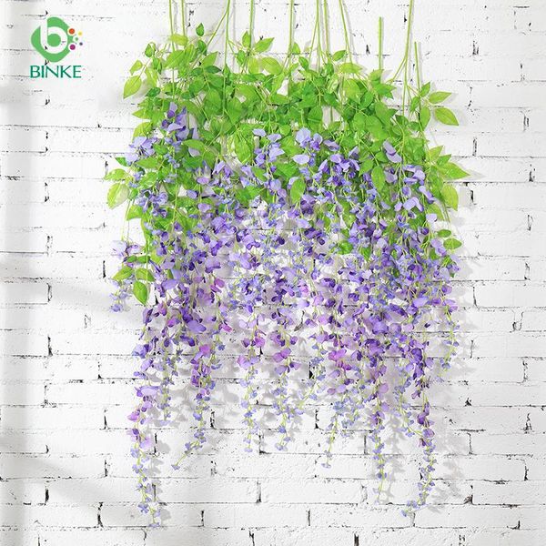 

wisteria vine artificial flowers silk garland arch wedding decoration home garden hanging plant wall decor decorative & wreaths
