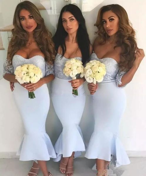 

bridesmaid dress simple high low mermaid dresses 2021 sweetheart lace off shoulder robe de soirÃ©e mariage zipper ack formal, White;pink