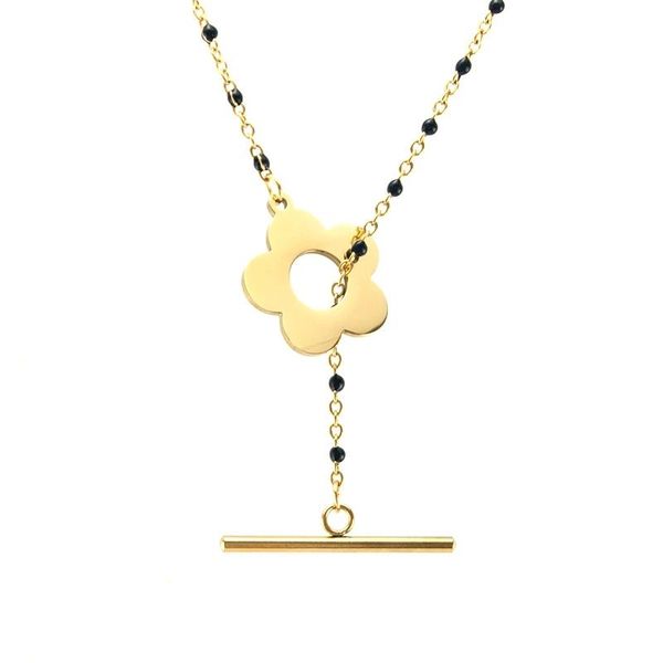 

pendant necklaces flower toggle necklace stainless steel for women gold/silver color metal clasp choker jewelry collier