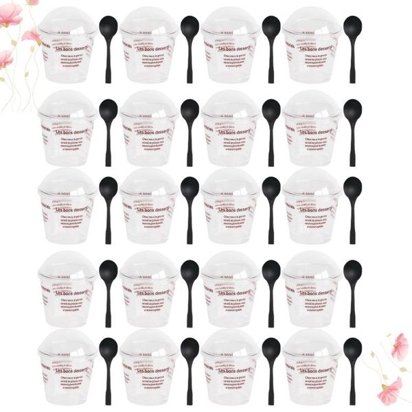 

disposable cups & straws 50 sets of mousse cup diy tiramisu plastic dessert creative container with spoon and lid random color