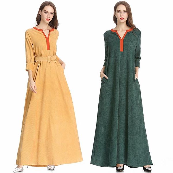 

casual dresses kekeplus fashion women 3/4 sleeve corduroy party dress vintage elegant lady ankle length maxi long autumn robe 7633, Black;gray
